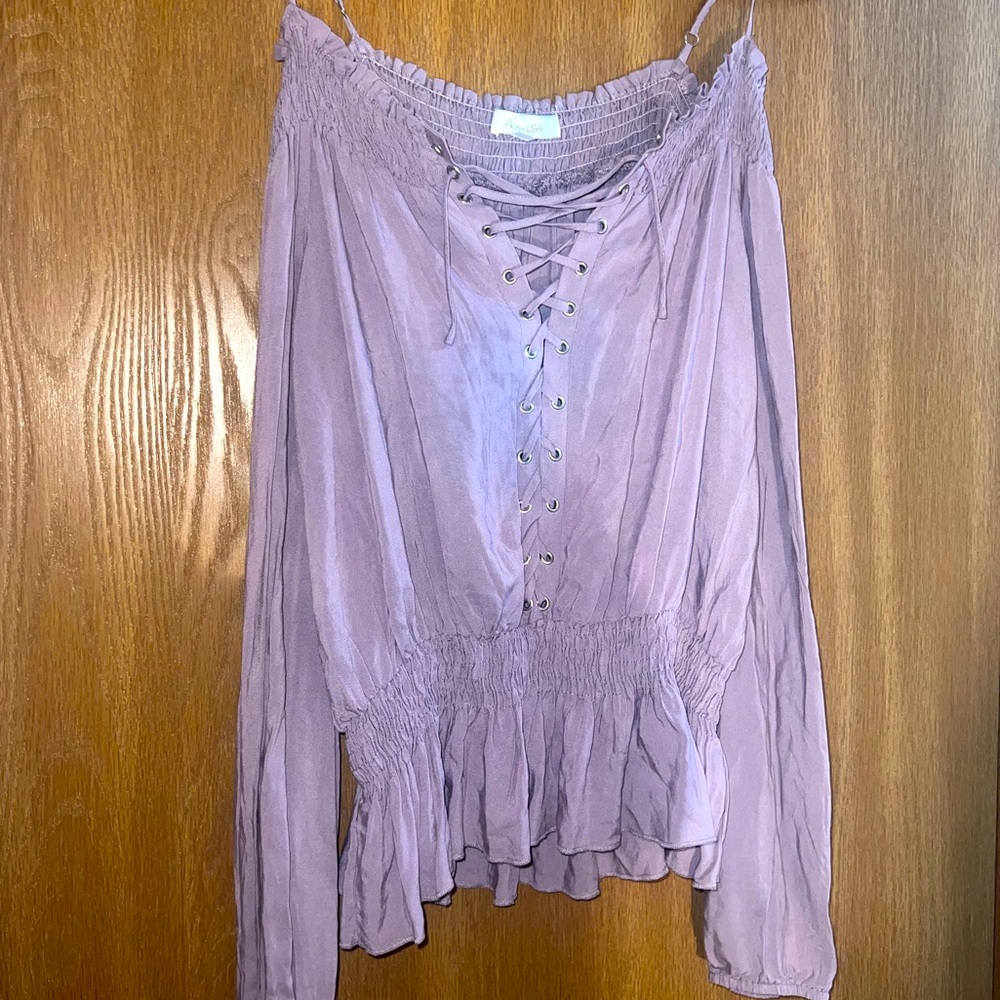 Lavender Off the Shoulder Lace Up Top